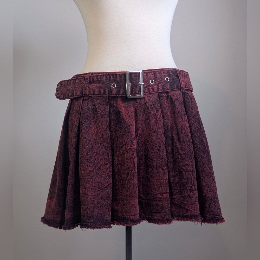 Social Collision Red Black Grunge Pleated Mini Skirt Punk Goth Y2K Vintage